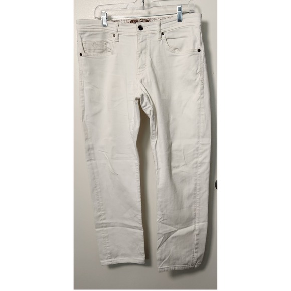 Robert‎ Graham Men's White Denim Jeans 34x28 Embroidered Logo 5-Pocket Straight